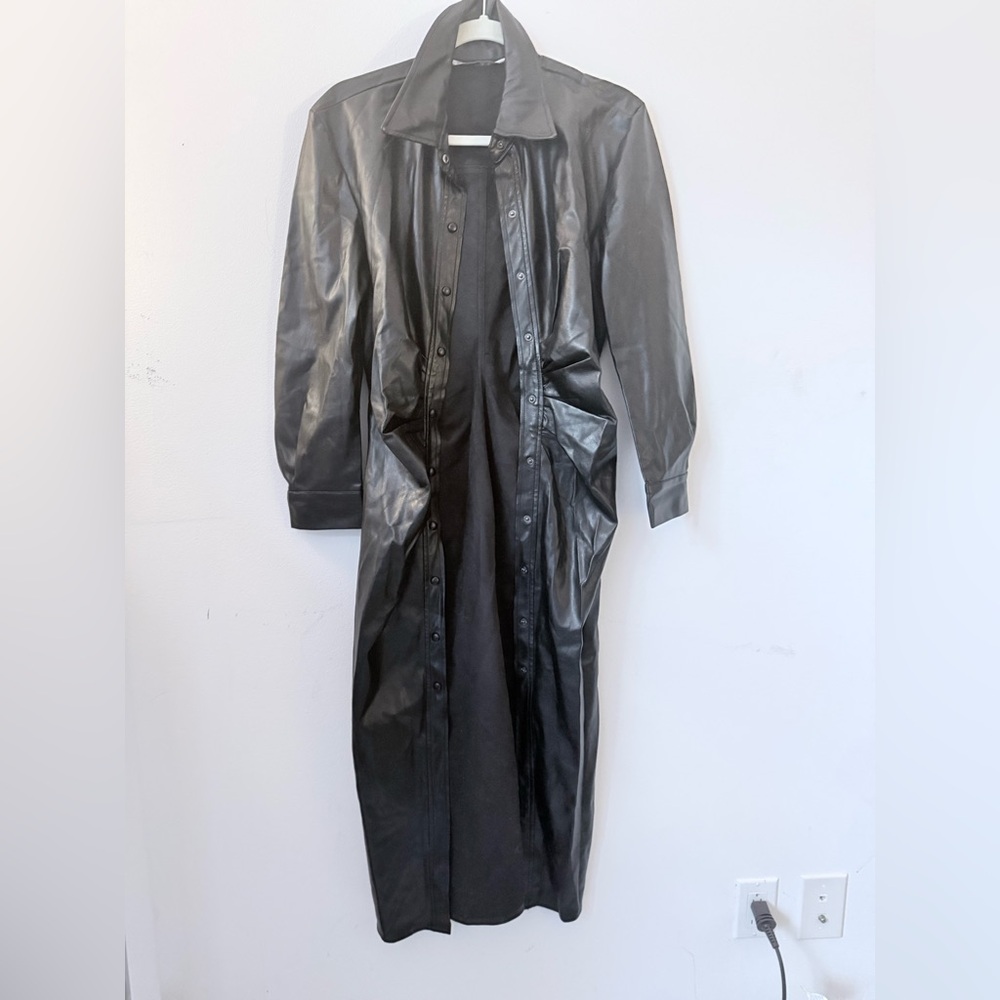 Zara Black Faux Leather Button-Down Midi Shirt Dress, Sz Med - Like New! Holiday - Picture 6 of 8